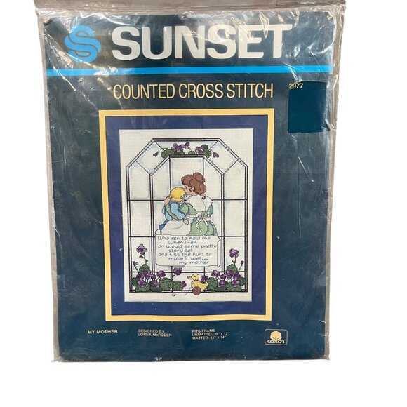 Dimensions Sunset Counted Cross Stitch Kit Vtg 1985 My Mother 2977 Cotton‎ NEW - Picture 1 of 6